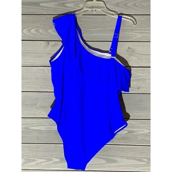 Aqua Eve Blue One Piece Swimsuit Plus Size Womens 22W One Shoulder NWT - Picture 5 of 6